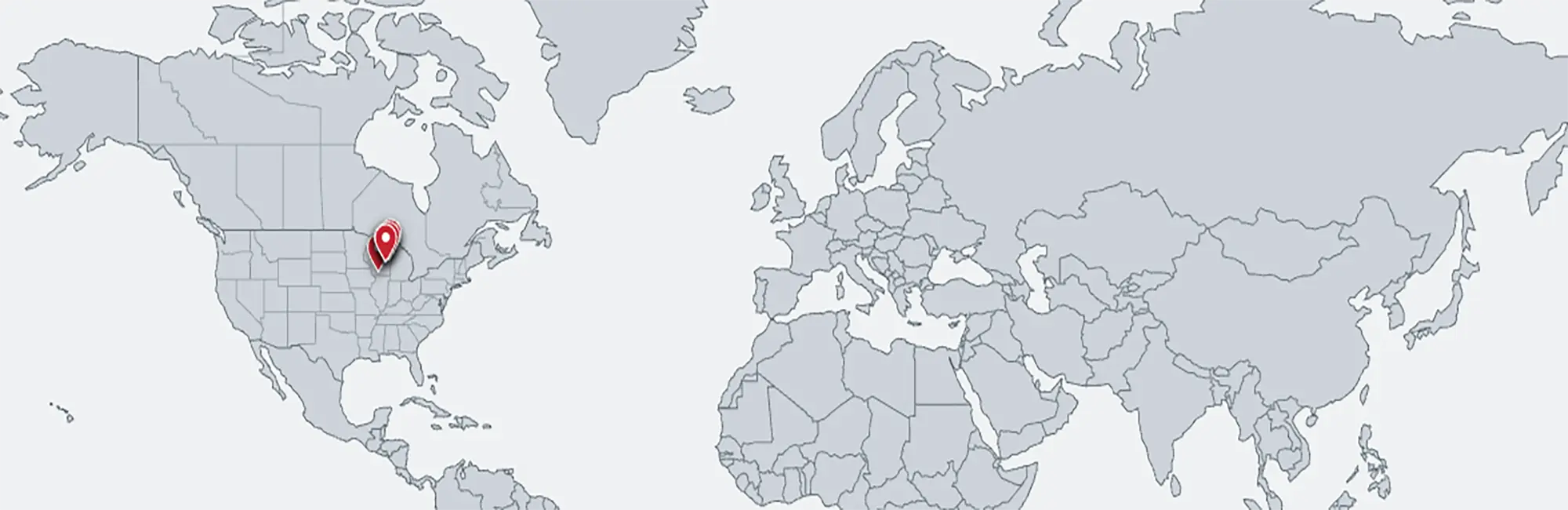 World map highlighting Green Bay, Wisconsin, starting point of the National Railroad Museum's Track Around the World fundraising campaign